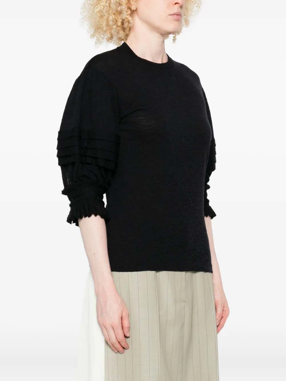 Jil Sander Oberteil mit plissierten Ärmeln Schwarz Damen