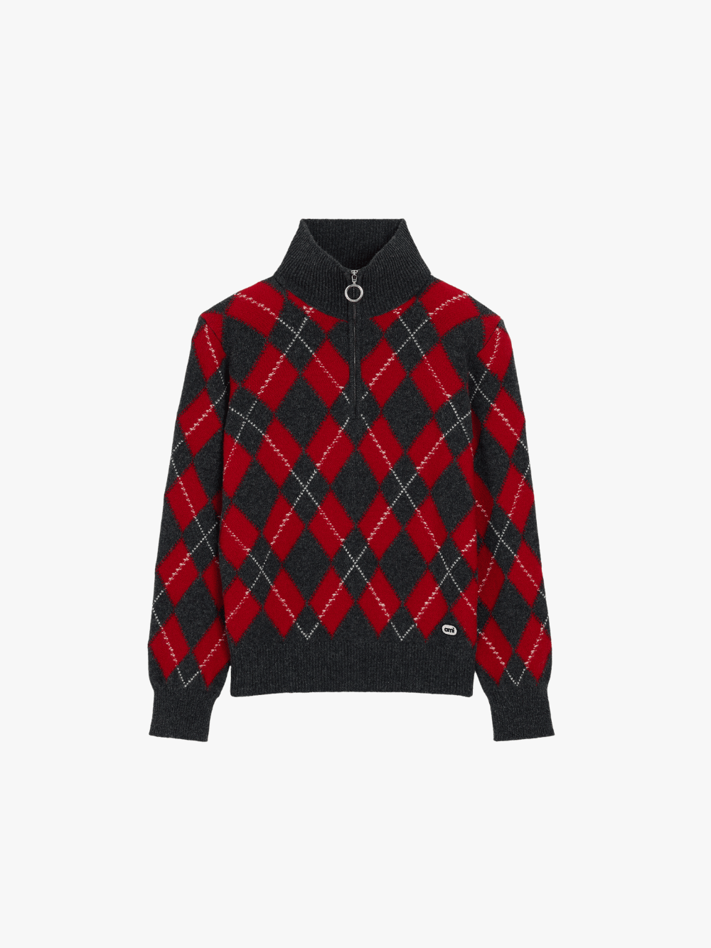Ami Paris Zipped Collar Sweater with AMI Bouclette Oval Patch Carbon Grey/Ruby Red Men's