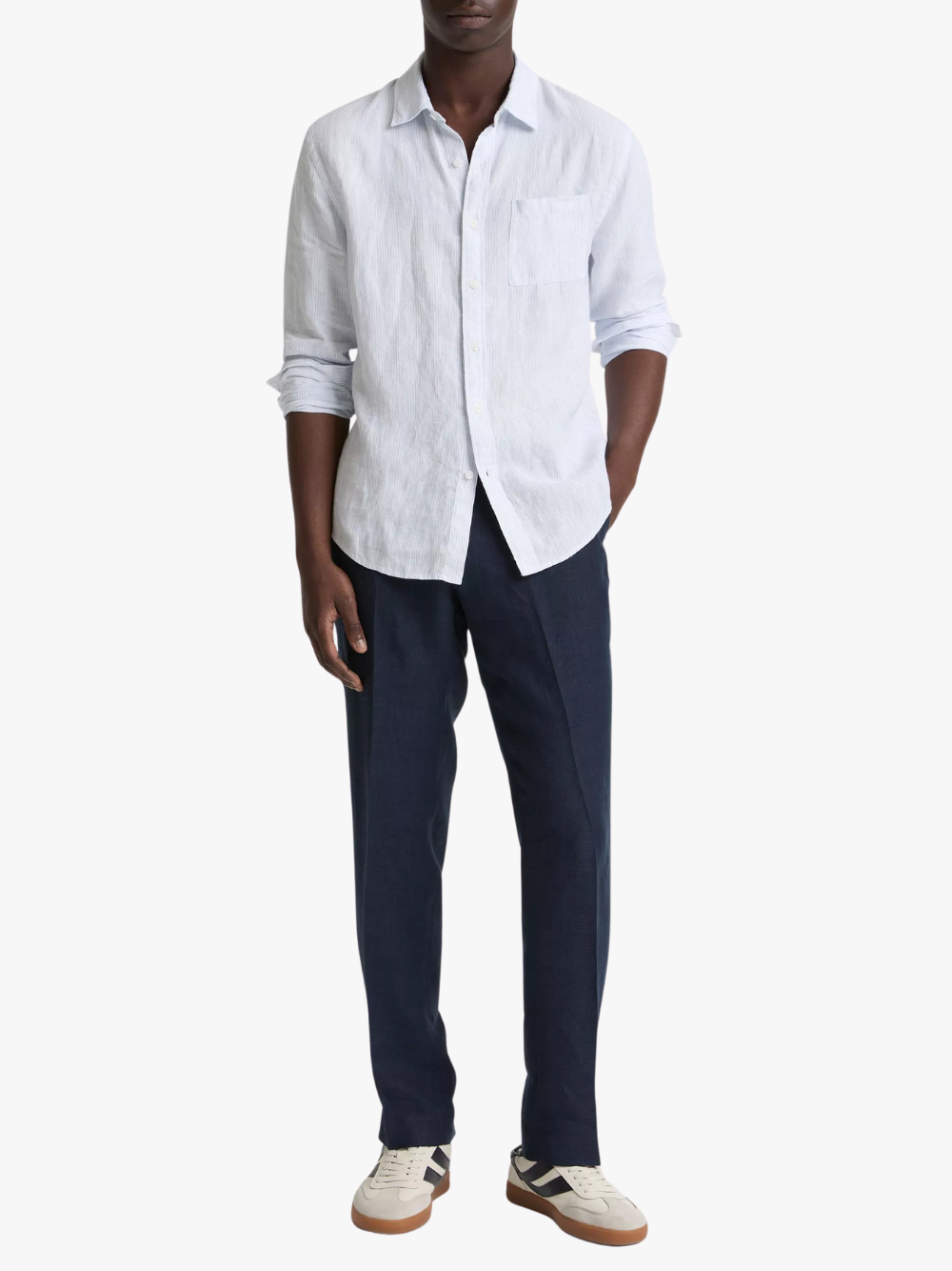 Vince Tate Stripe Linen Button‑Front Shirt Optic White Men