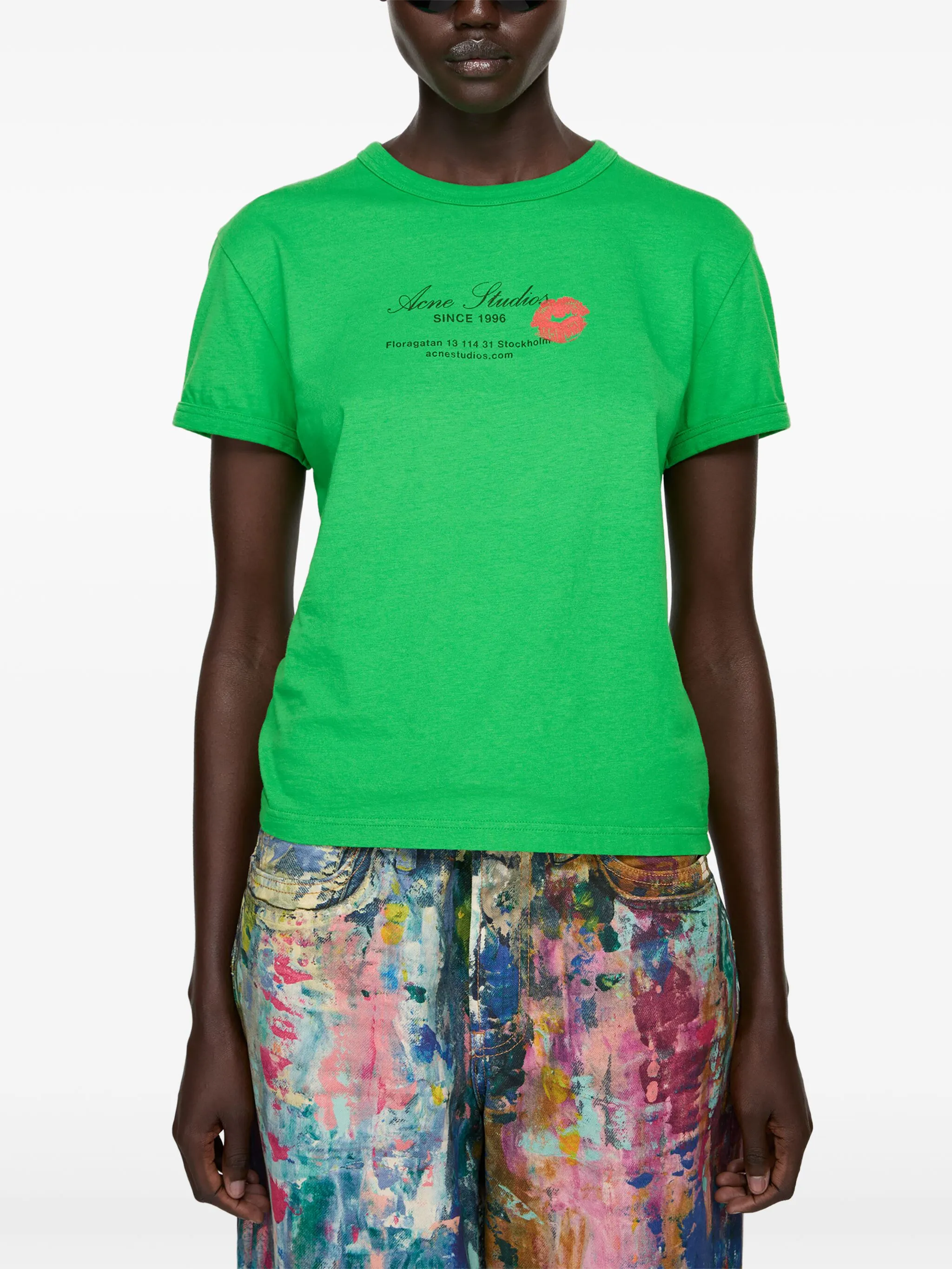 Acne Studios T-Shirt mit Logo-Print Lindgrün Damen