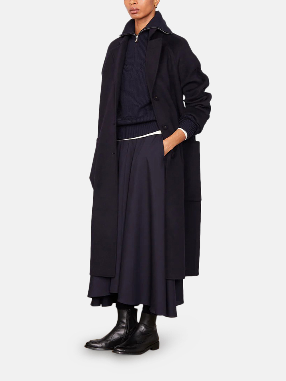 Officine Générale Carlita Coat in Navy Lambskin Leather for Women