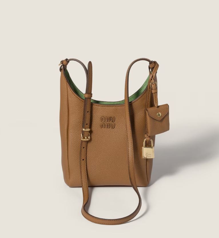 Miu Miu Bucket Bag aus Leder Caramel/Larch Green Damen