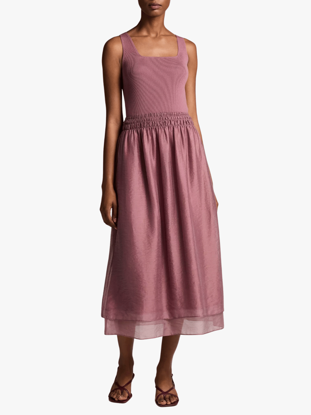 Vince Square Neck Mixed Media Dress Dusty Peony Damen