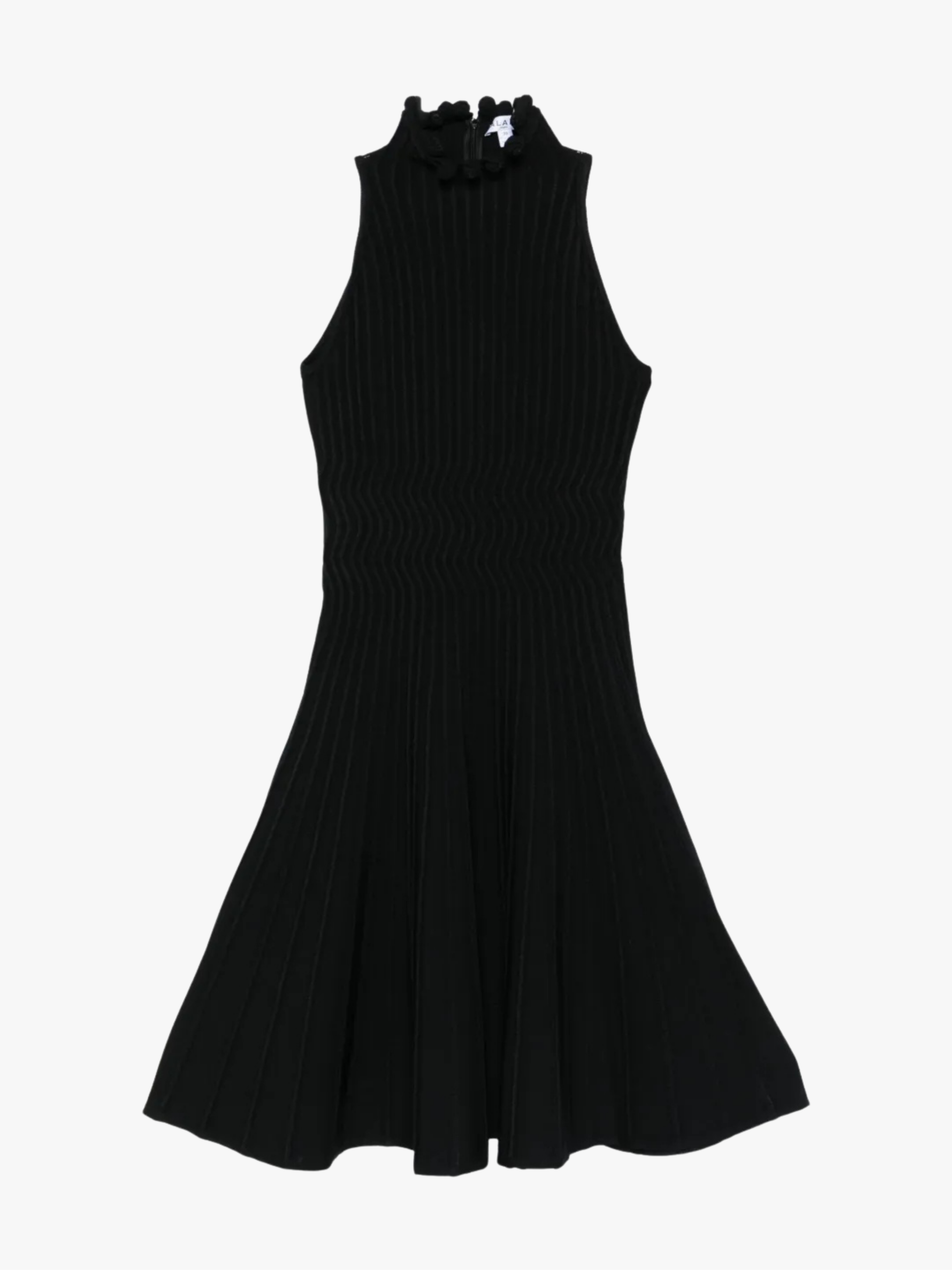 Alaïa Geripptes Kleid mit Rüschen Schwarz Damen