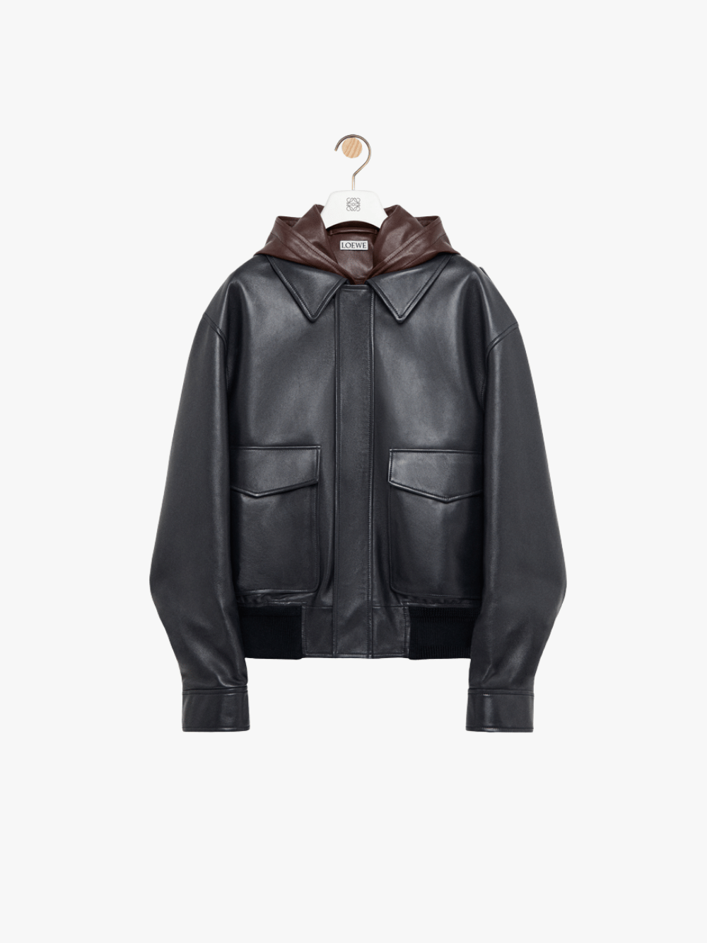 Loewe Hooded Jacket in Nappa Lambskin Navy Blue Men