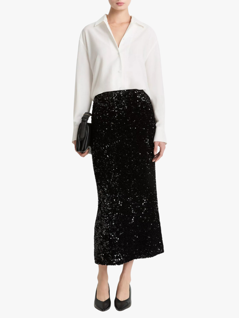 Vince Sequined Velvet Column Skirt Black Women