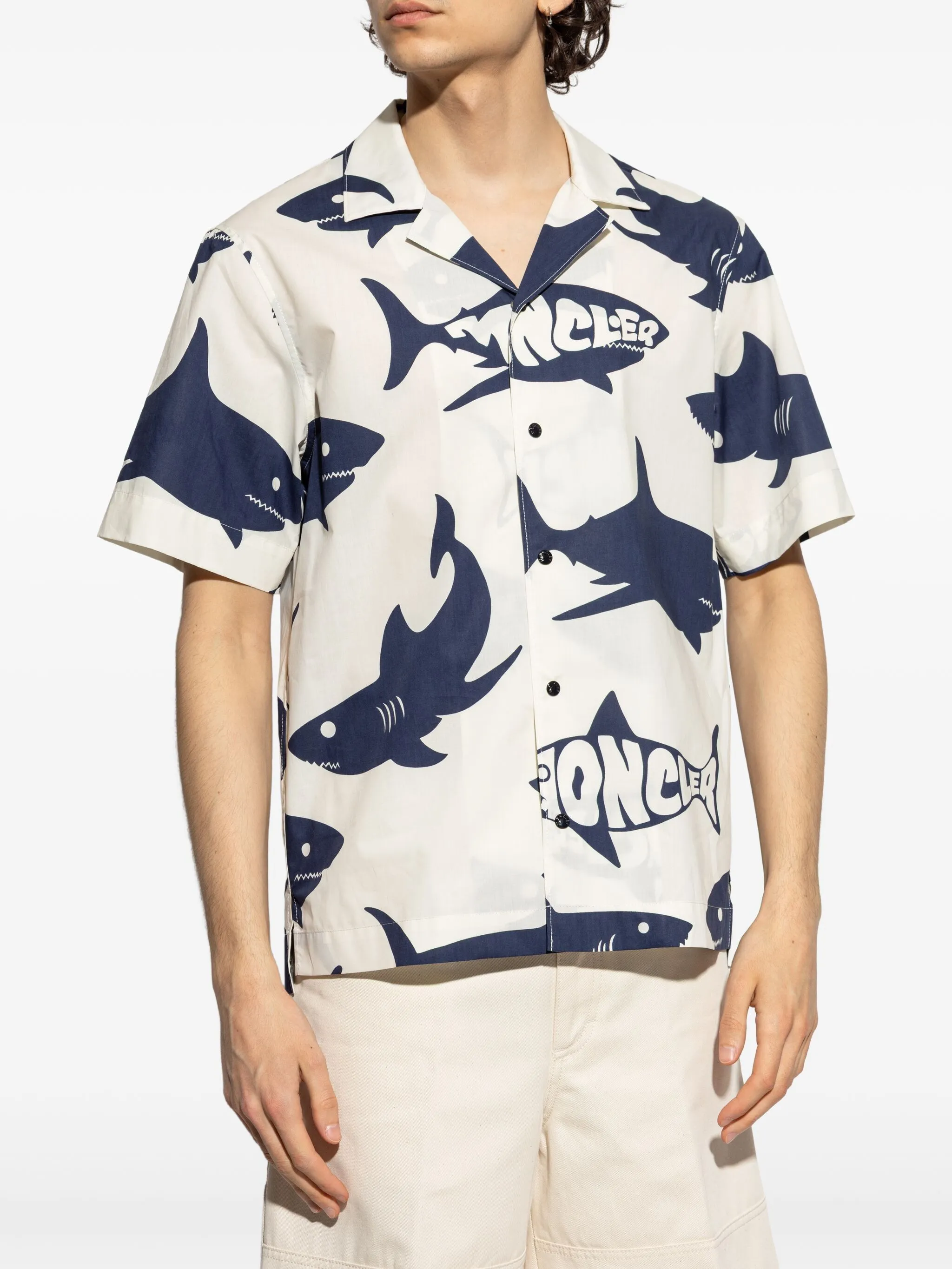 Moncler shirt with shark print white