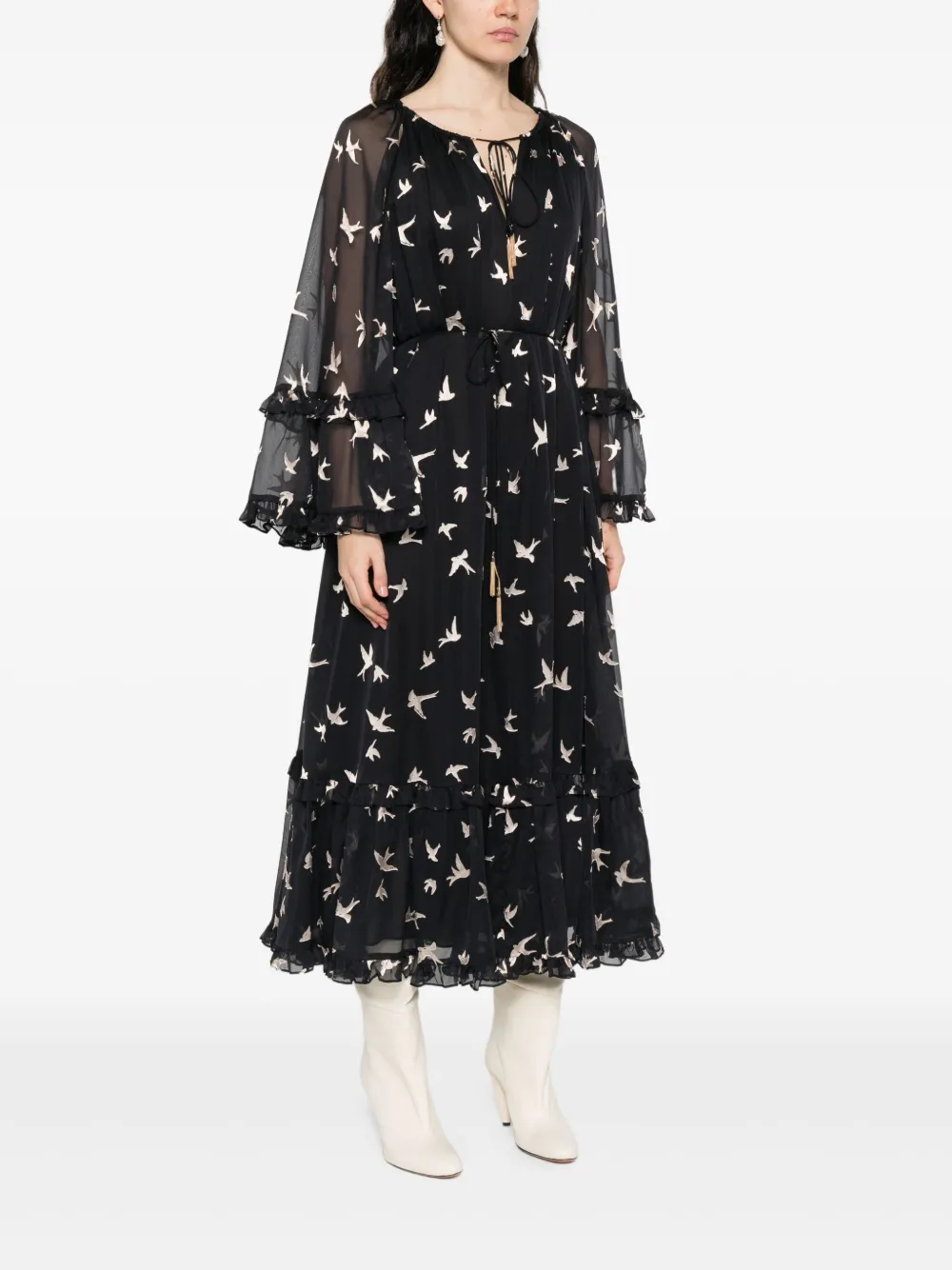 ZIMMERMANN Kleid mit Vogel-Print Schwarz Damen