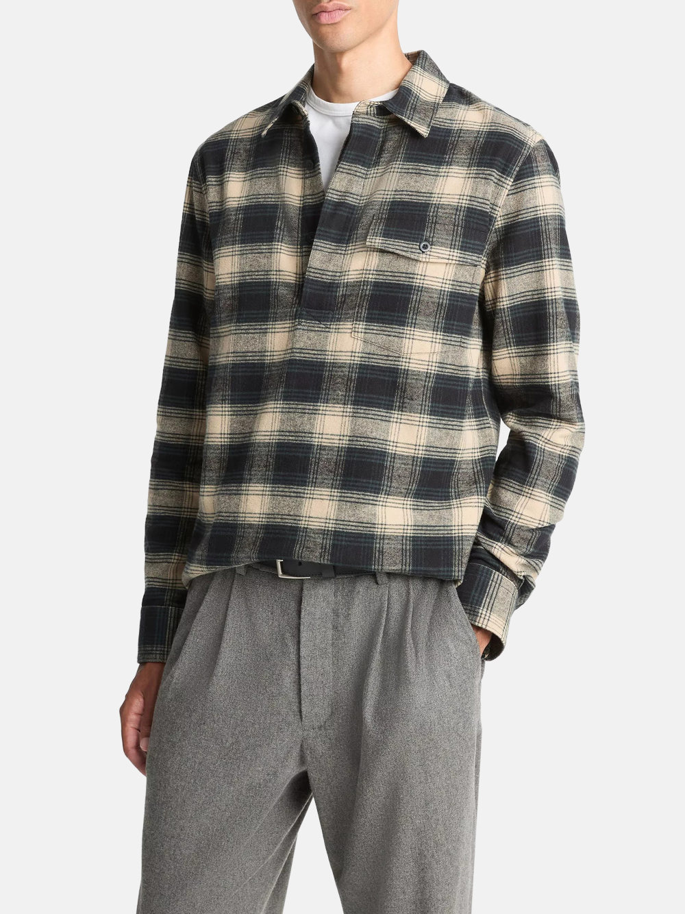 Vince Bowden Plaid Cotton Popover Hemd schwarz kariert Herren