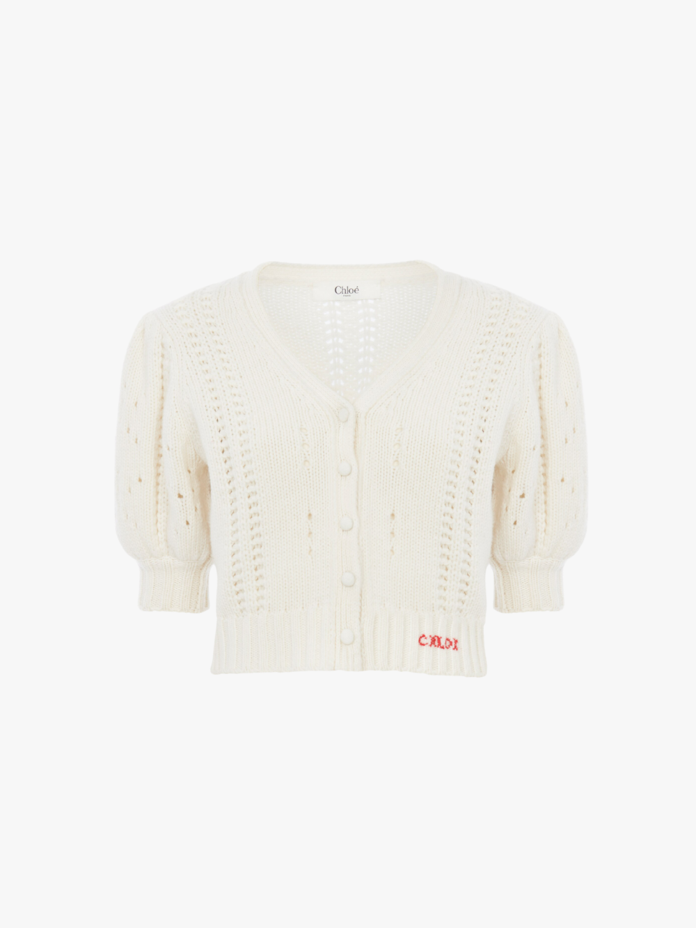 Chloé Geknöpfter Cardigan mit Puffärmeln Milchfarben Damen
