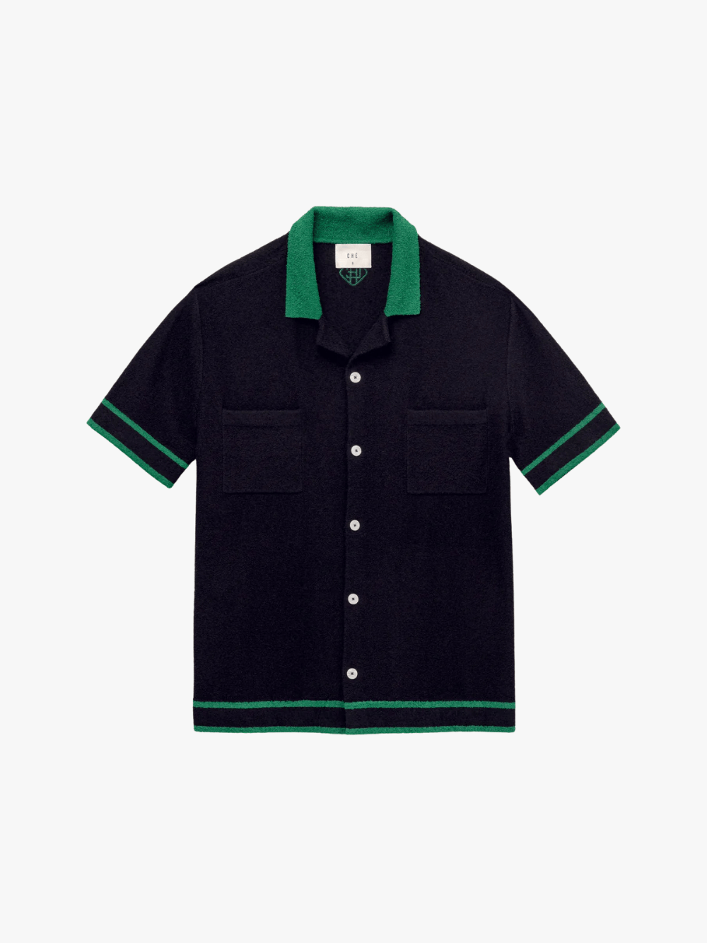 Ché Studios Armando Bouclé Knitted Shirt, Navy, Men's Knit Shirt