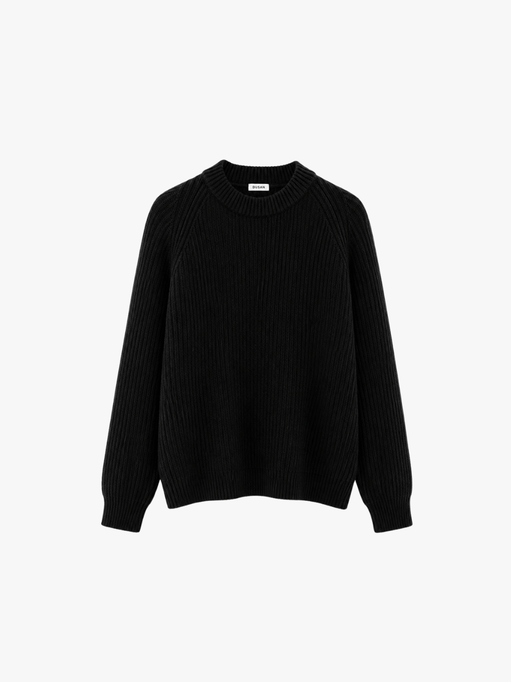 Dusan Ribbed Raglan Crewneck Cashmere Sweater 8GG, Black