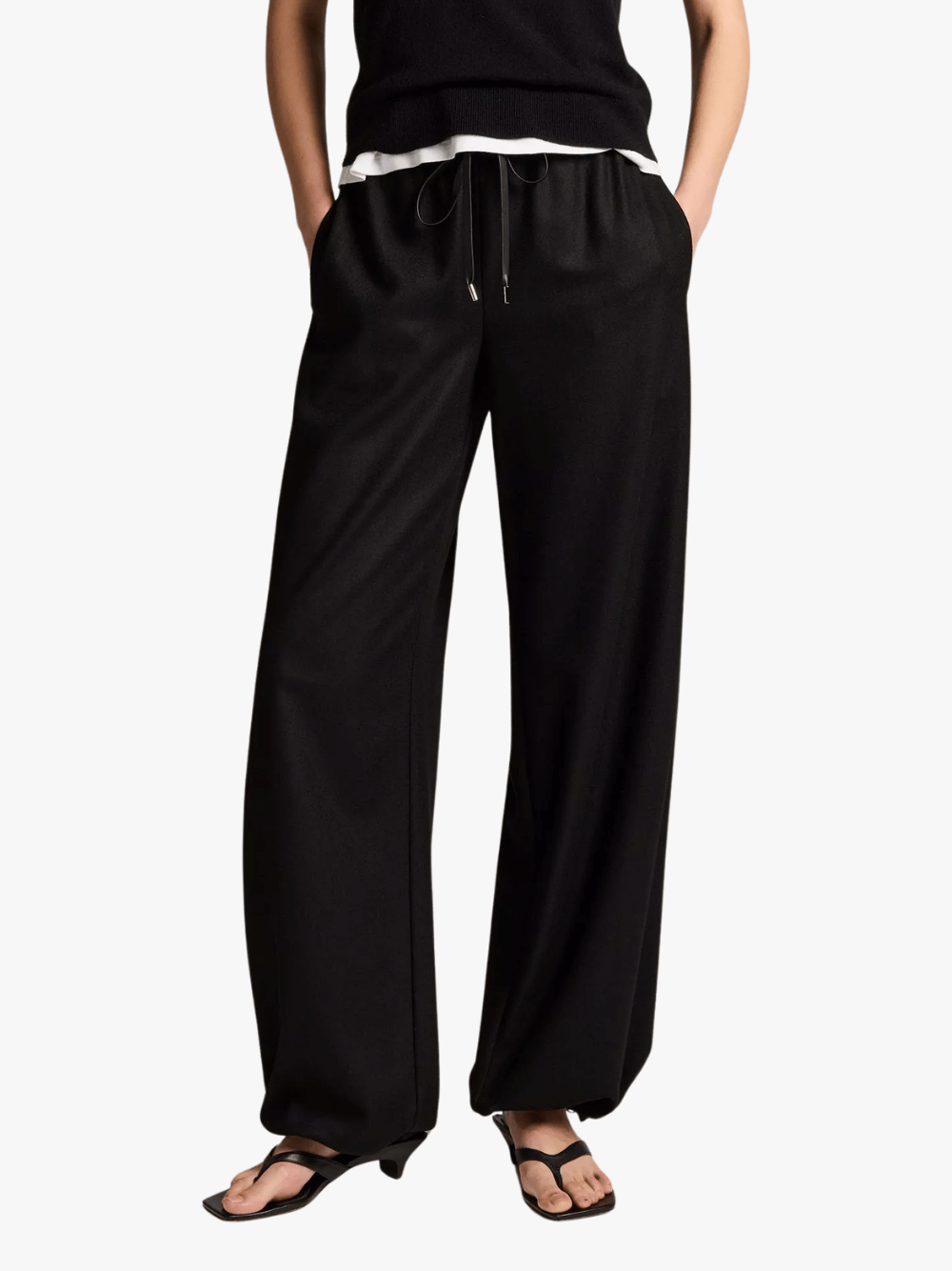 Vince Italian Wool-Blend Flannel Drawstring Pant Black Women