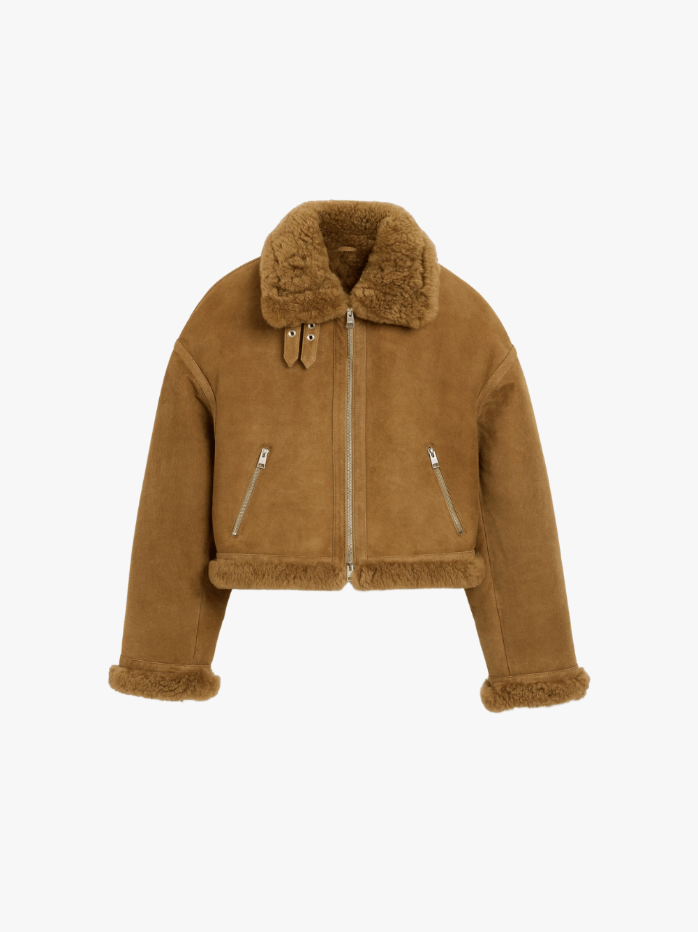 Ami Paris Sheep Shearling Aviator Jacket Mastic Beige Women's