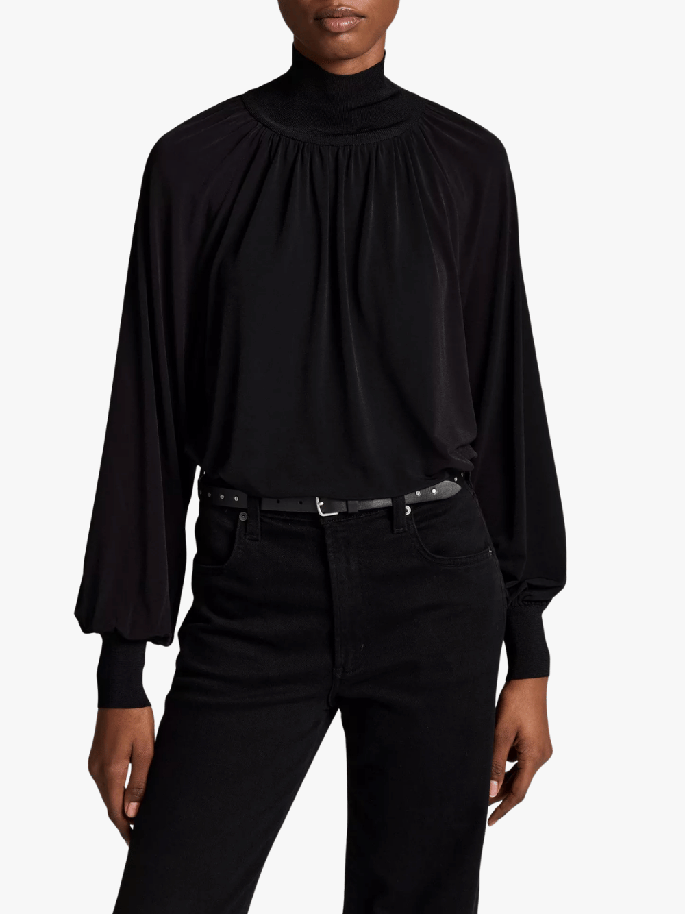 Vince Rib-Trim Gathered Langarm-Turtleneck Schwarz Damen