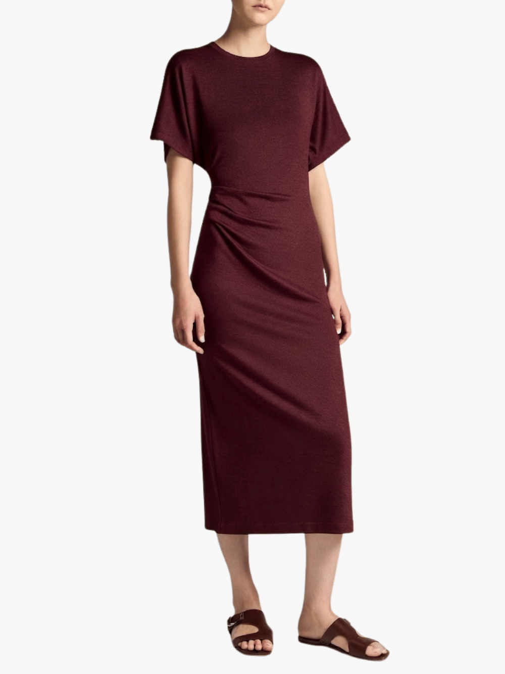 Vince Ruched-Side Knit Short-Sleeve Dress Black Rose Women