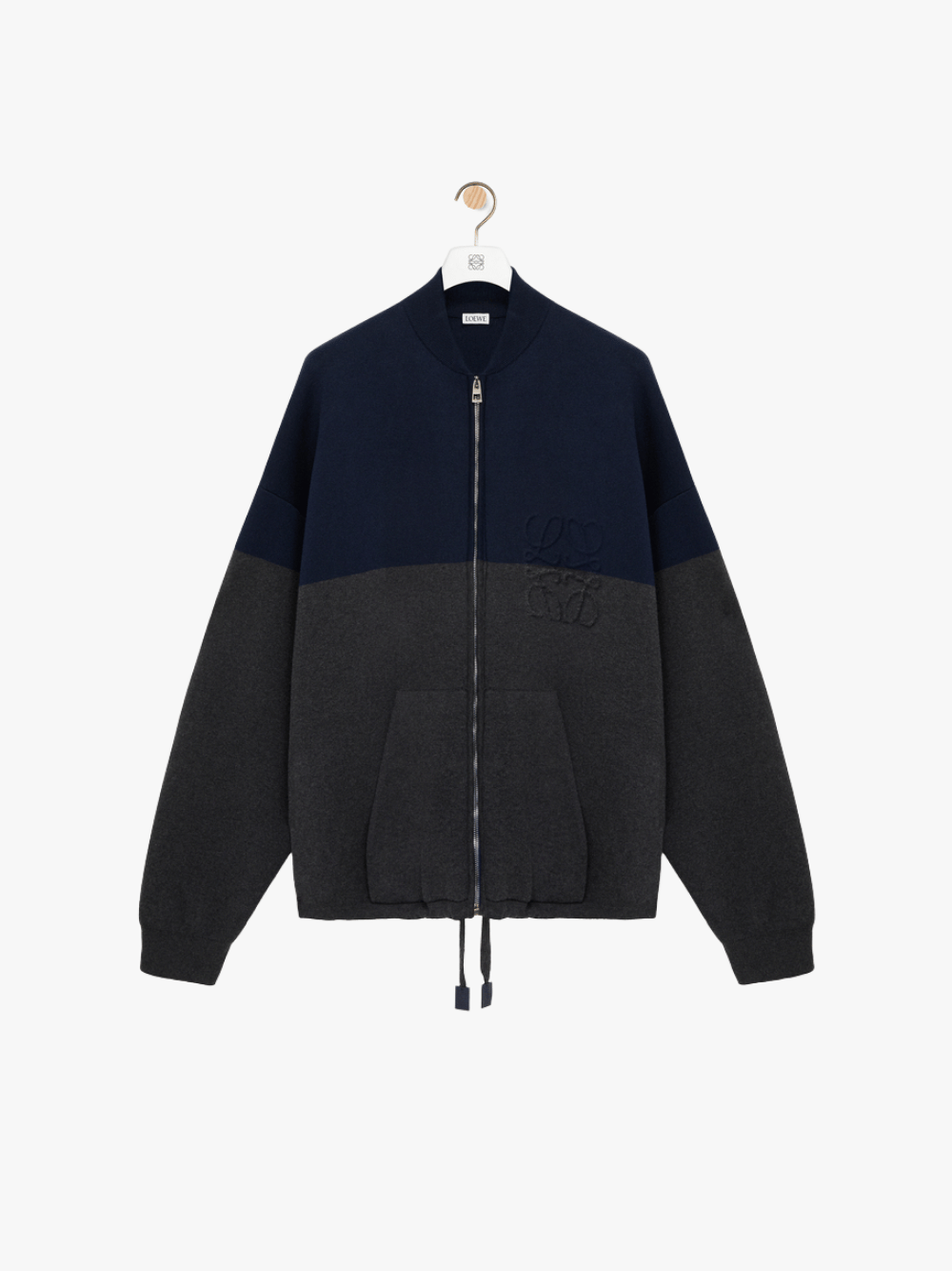 Loewe Zip-Up Cardigan in Cotton Blend Navy Blue/Grey Men