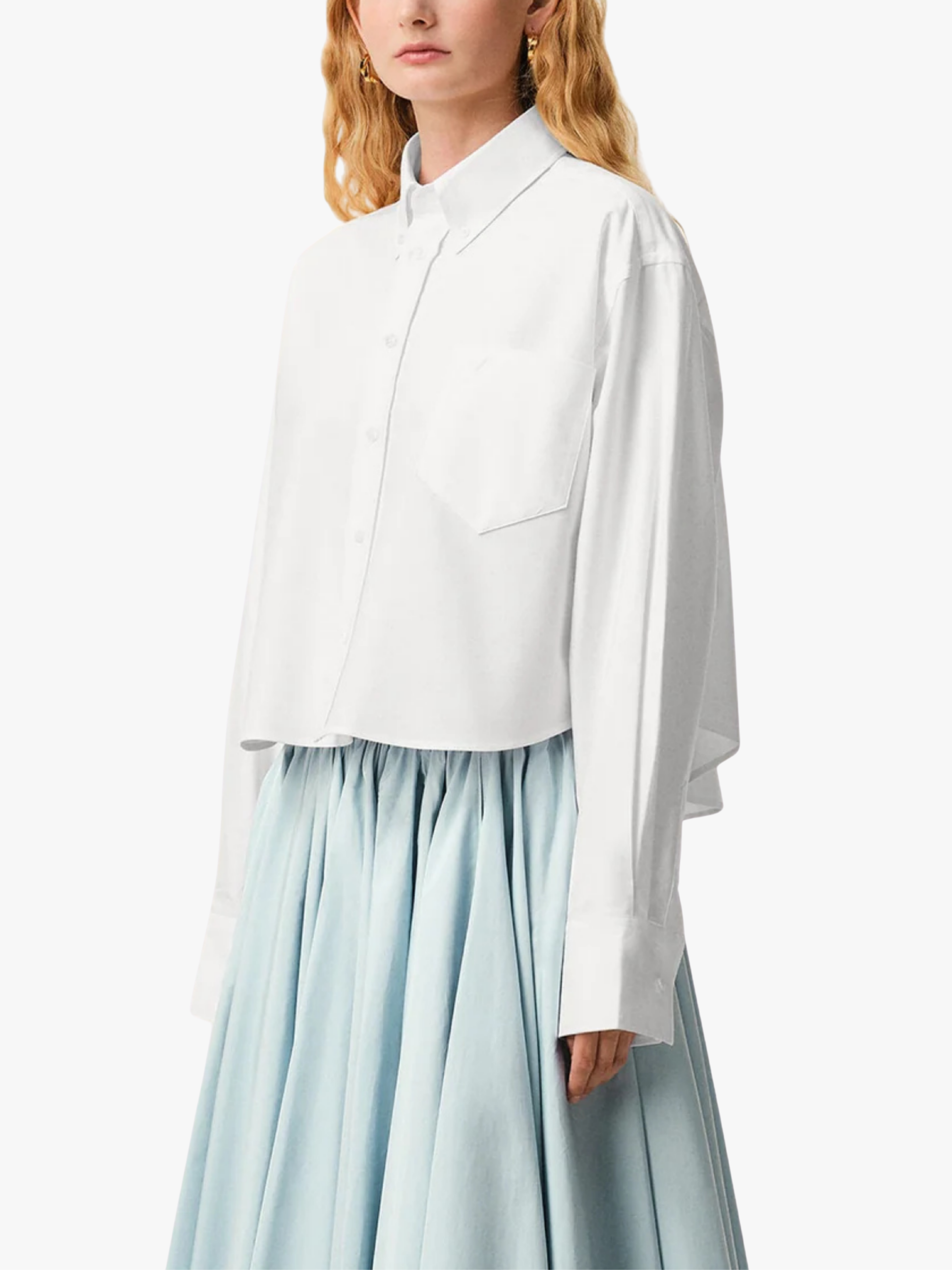 AMI Alexandre Mattiussi Cropped Oversized Blouse White Women