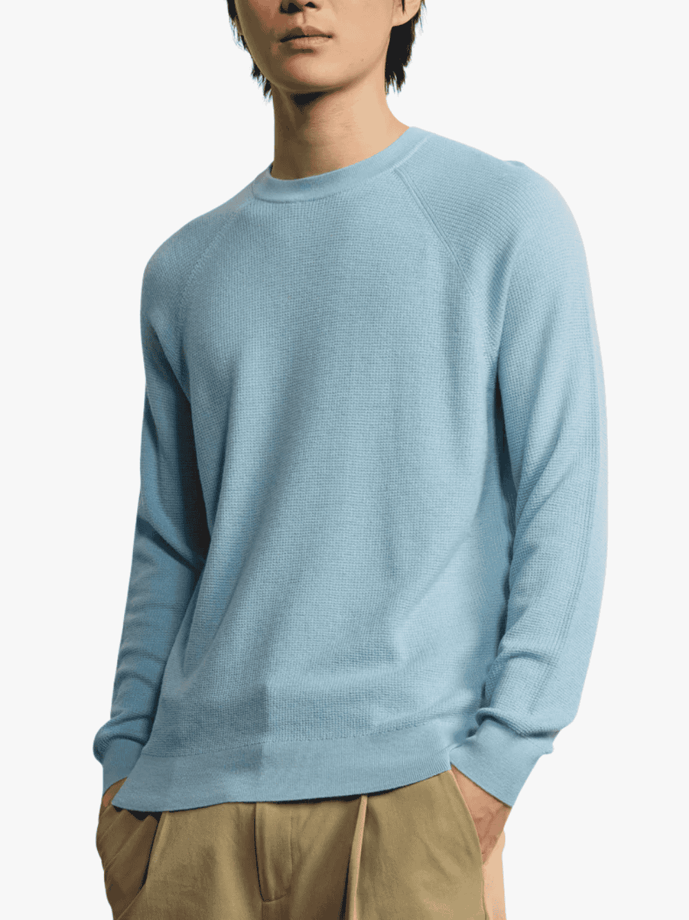 Kiefermann Horold Fine Knit Sweater in Textured Merino Wool Sky Blue Men's