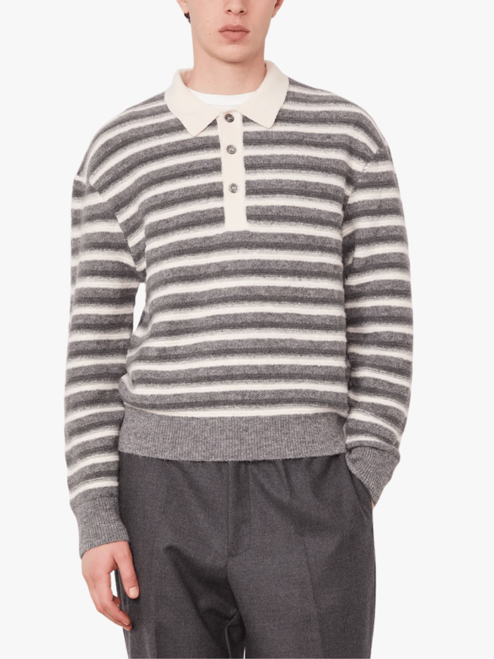 Officine Generale Patchi Rugby Polo Shirt Grey Men's