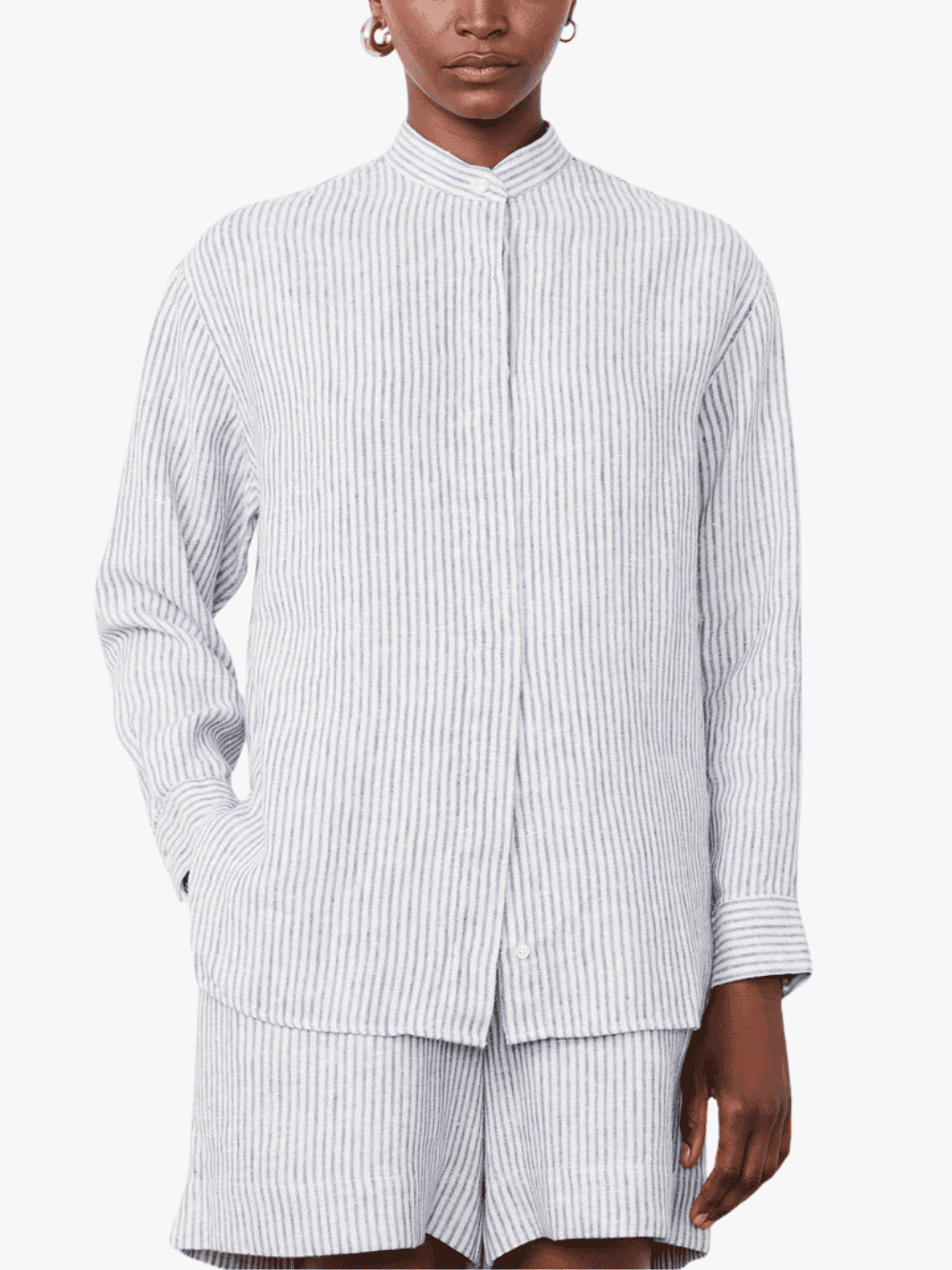 Officine Générale Yester Gestreiftes Leinen Ecru/Midblue Damen‑Overshirt