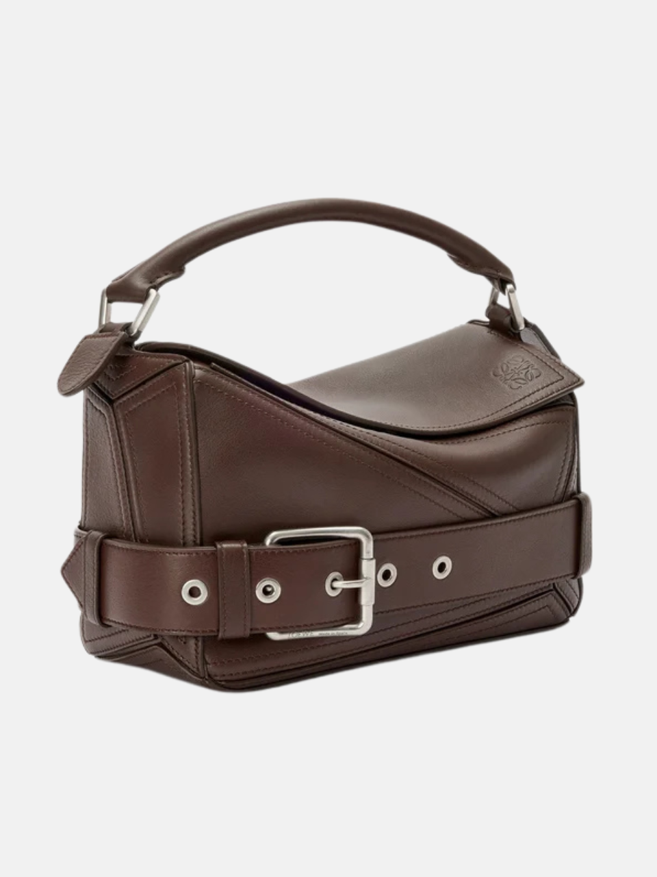 Loewe Kurze Puzzle Biker Tasche aus glänzendem Kalbslede Braun Damen
