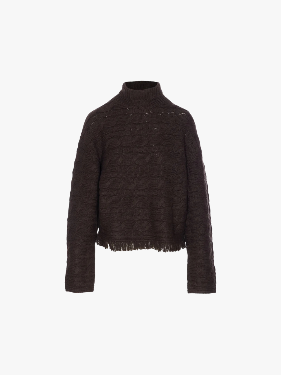 Guest In Residence Zopfmuster-Pullover mit Fransen Braun Damen