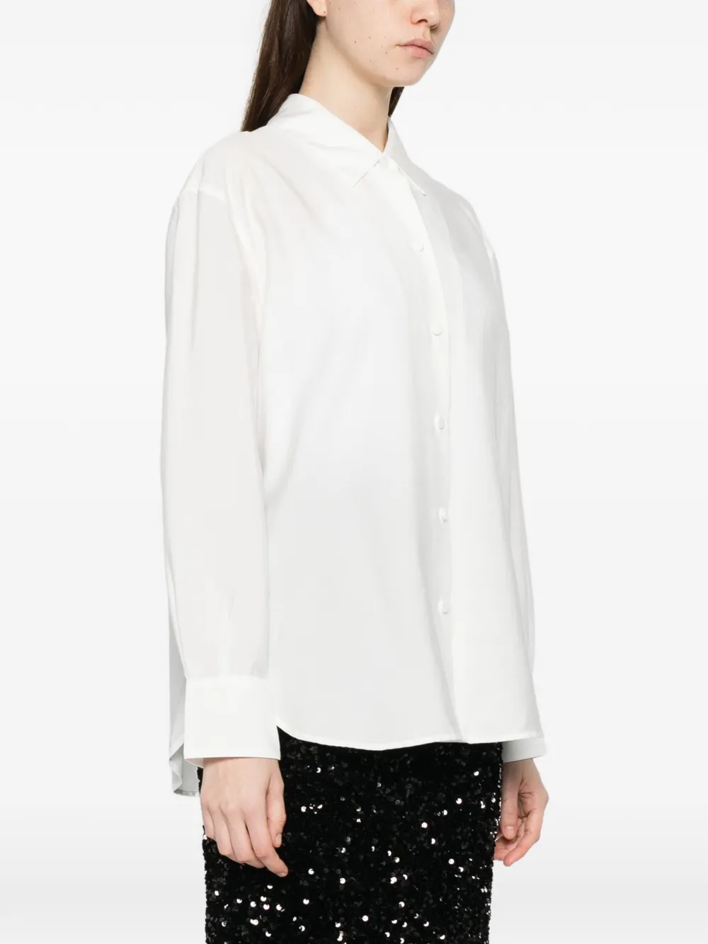 Vince Refined Twill Covered Button Blouse Neutral Cream White Women