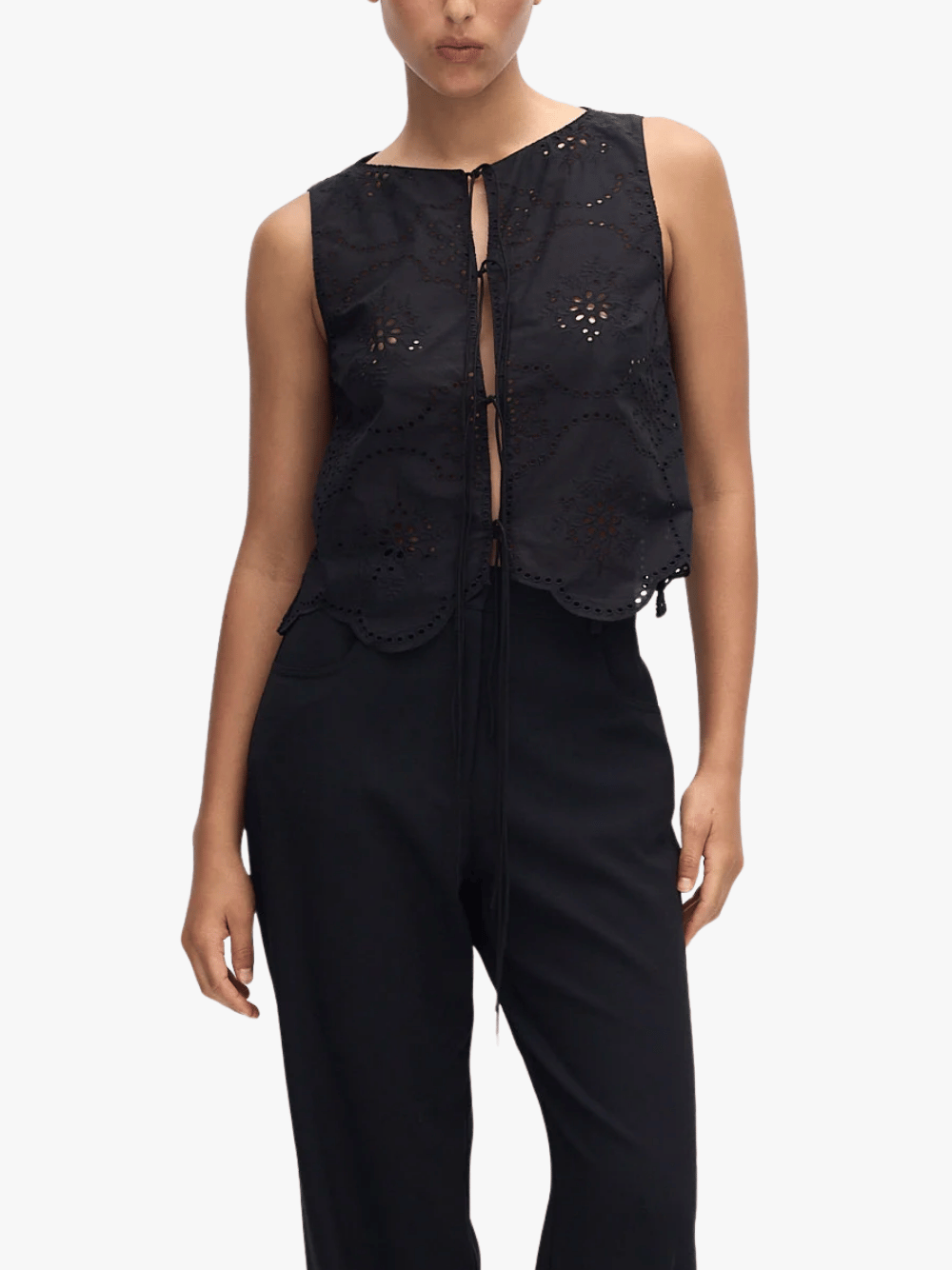 Matteau Broderie Tie Blouse Black Damen Bluse