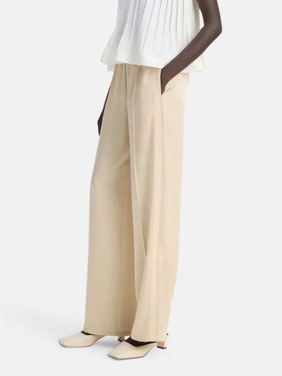 Vince Krepp-Hose mit Seitenriemen Beige Damen