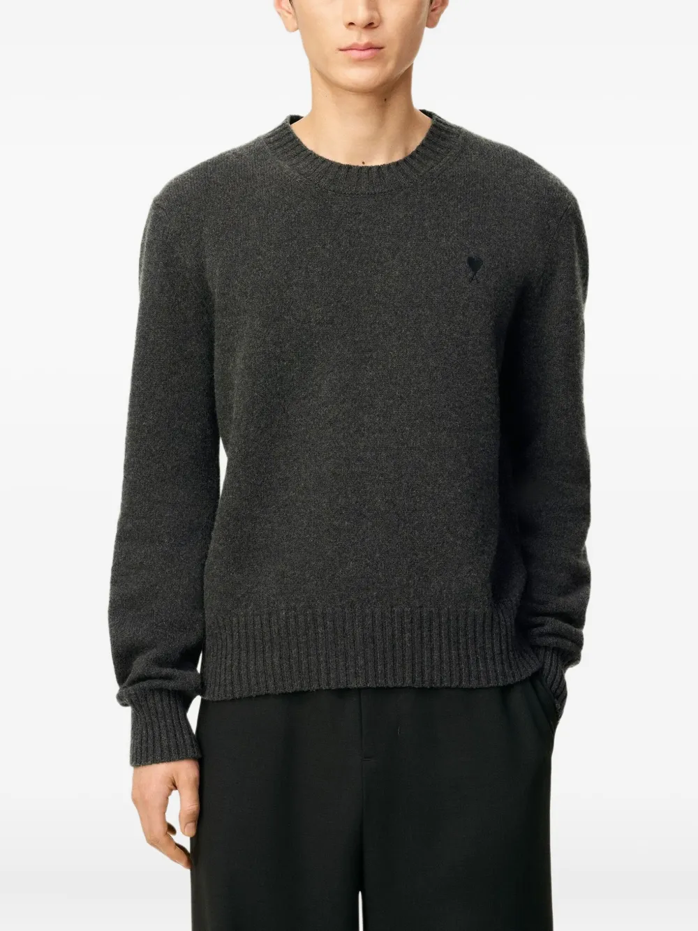 AMI Paris Sweater Ami de Cœur Crew Neck Men Grey