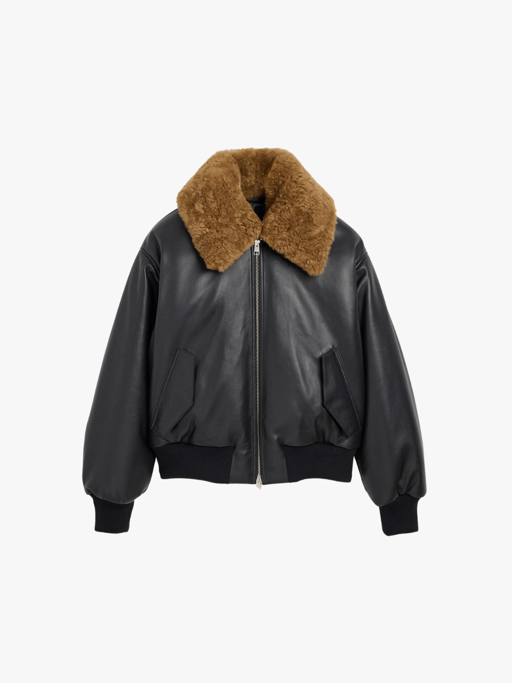 Ami Paris Zipped Padded Jacket with Shearling Collar Schwarz Herren