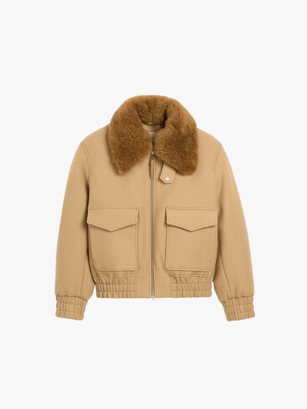 Ami Paris Wattierte Wolljacke mit Shearling-Kragen Beige Herren