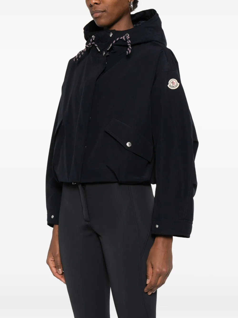Moncler kurze Daunenjacke mit Kapuze Navy Damen