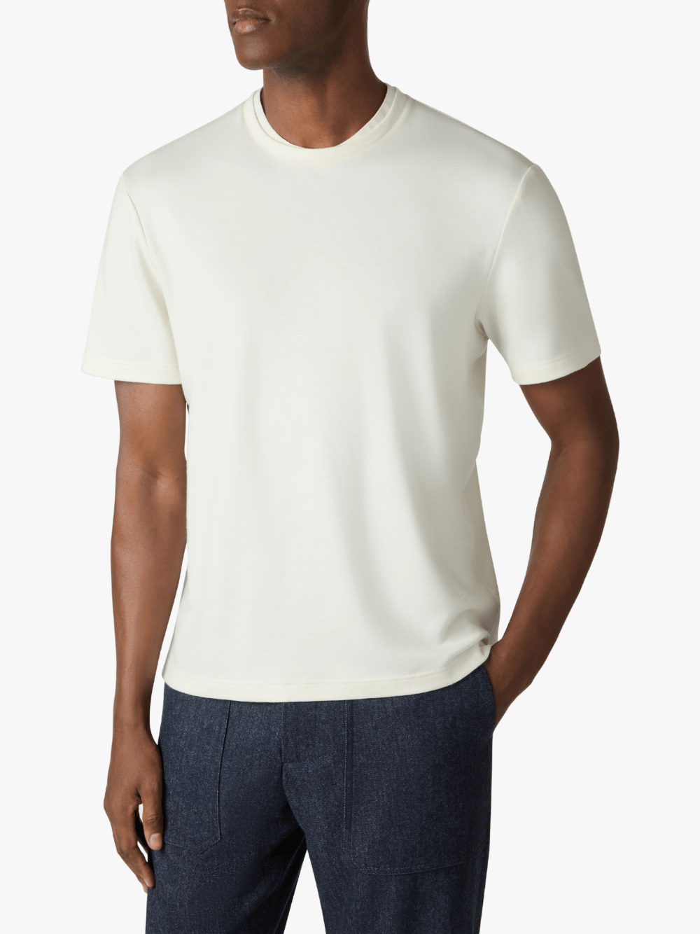 Brett Johnson Cotton Silk Cashmere T-Shirt Lunar Pearl White Men's