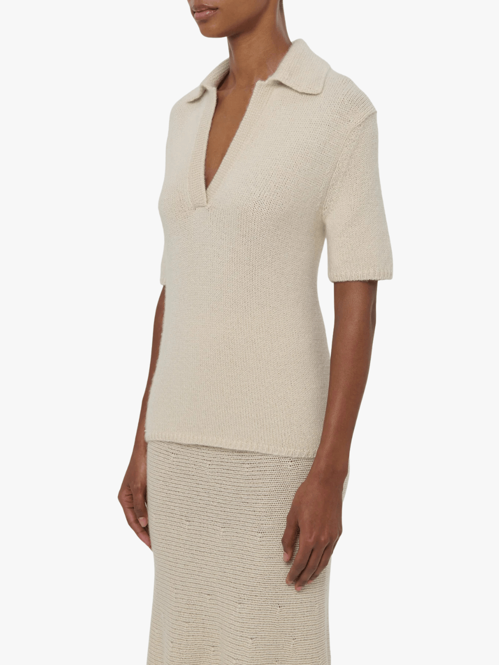 Gabriela Hearst Sohan Knit Short Sleeve Polo Cream Damen