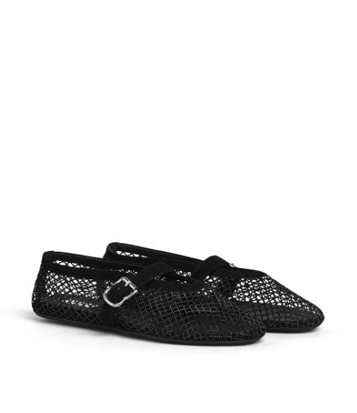 Alaia Ballet Flats Schwarz Strass-Fishnet Ballerinas Damen