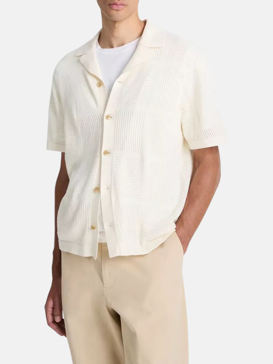 Vince Patchwork Pointelle Short-Sleeve Shirt weiß Herren