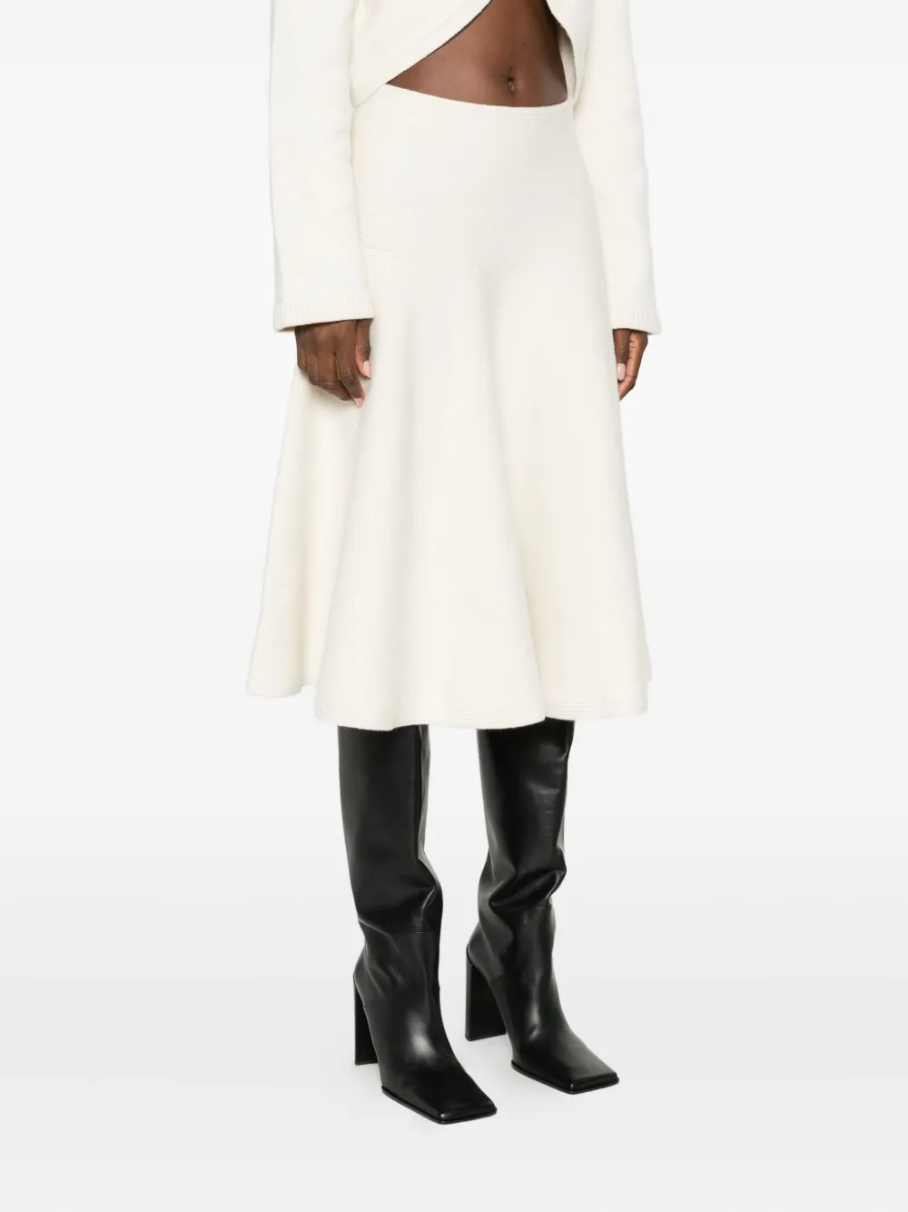 Alaïa Fein gestrickter Midirock in A-Linie Weiß Damen