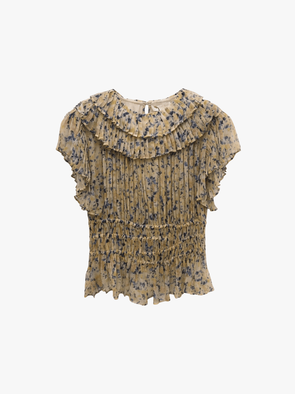 Ulla Johnson Athene Silk Floral Short Sleeve Top Blau/Gelb Damen