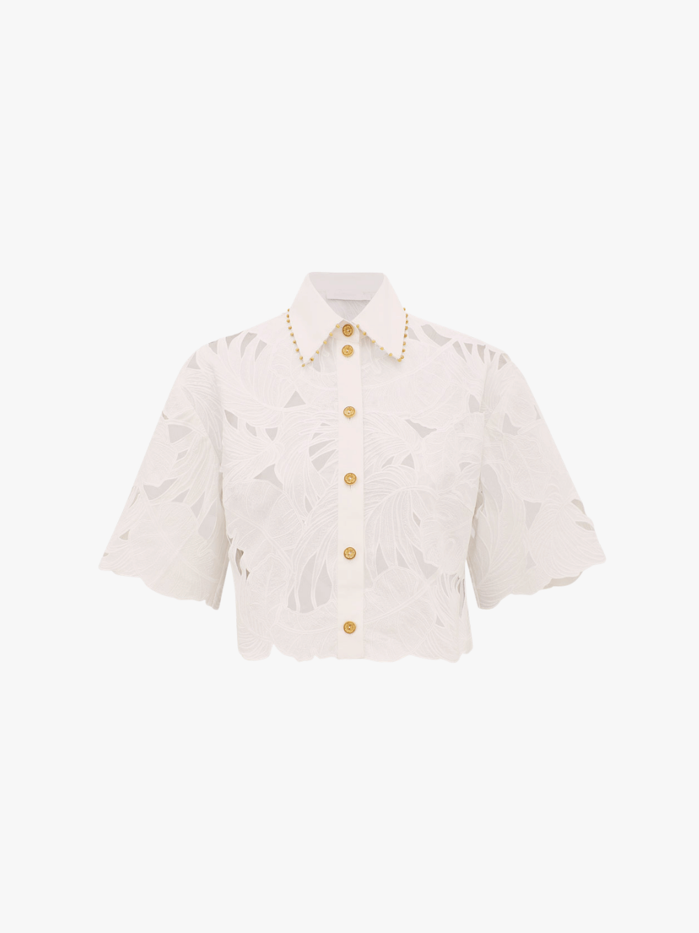 Zimmermann Mahon Embroidered Crop Shirt Ivory Women