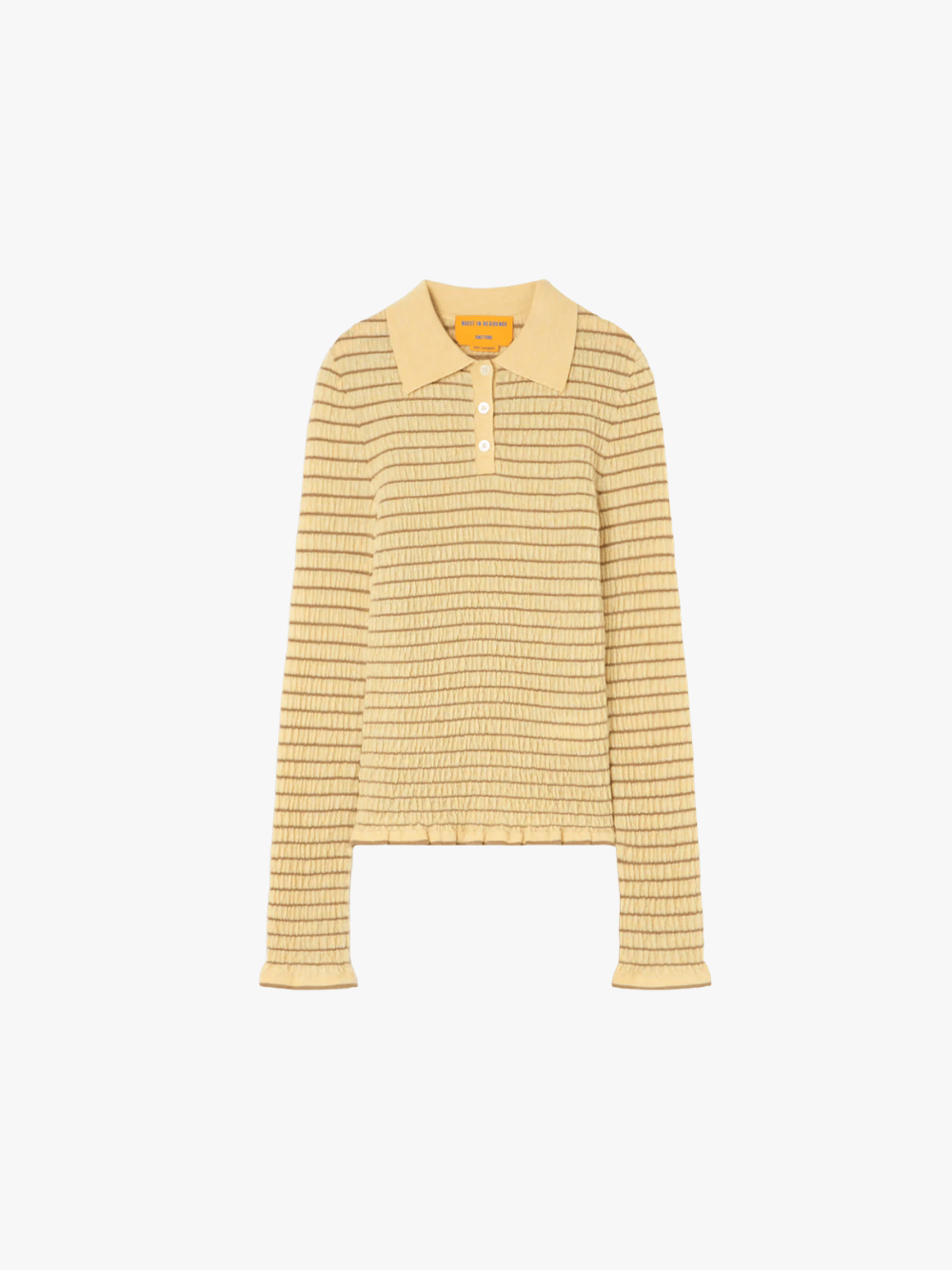 Smocked L/S Shrunken Polo, Butter/Camel
