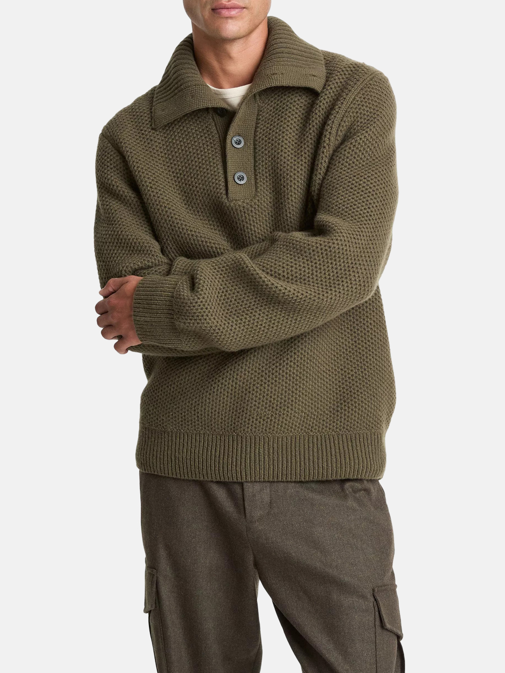 Vince Honeycomb Wool Mock-Neck Sweater Leaf Green Herren