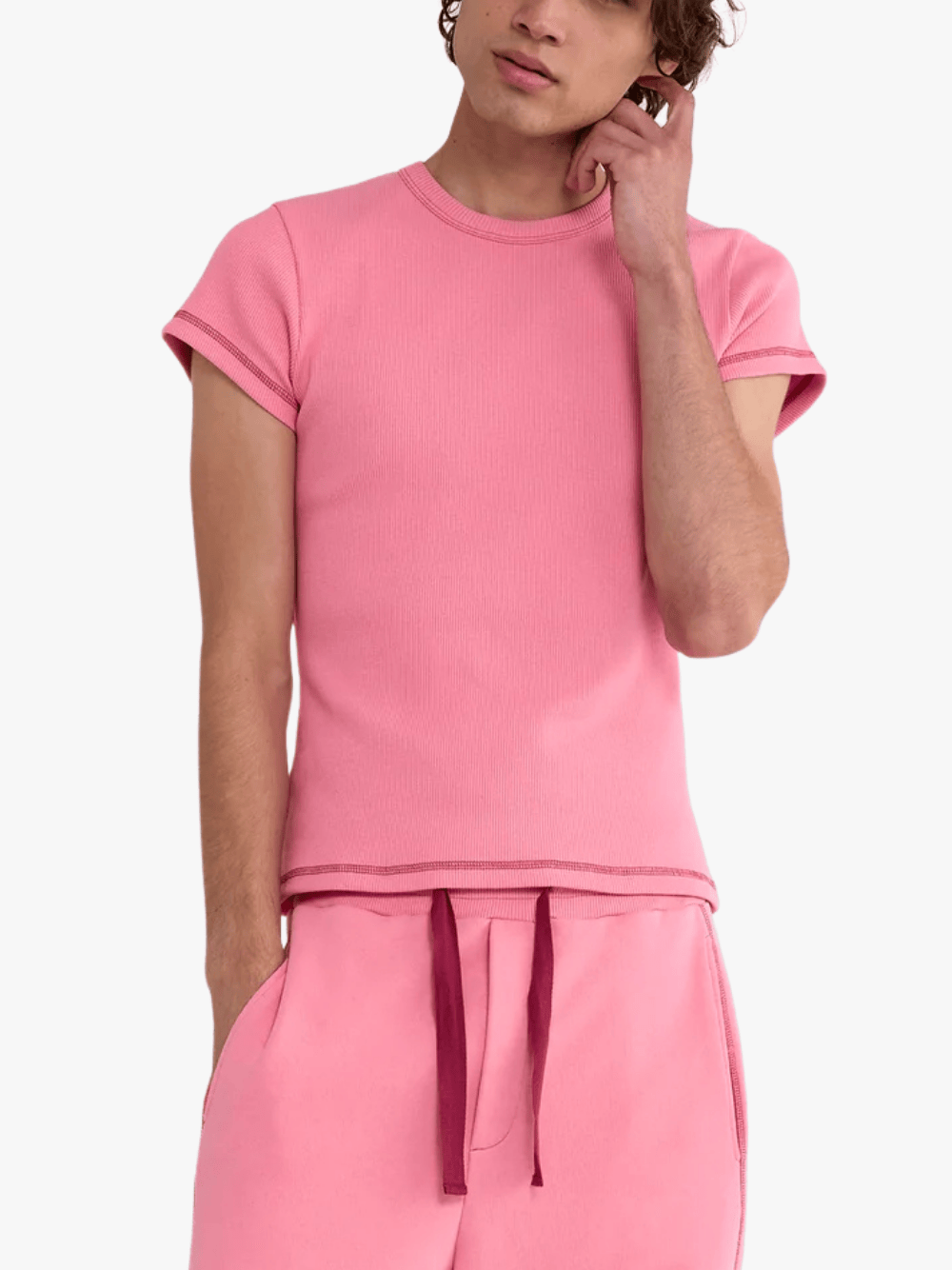 Sander Lak Skinny Rib Tee Rosa Herren T-Shirt