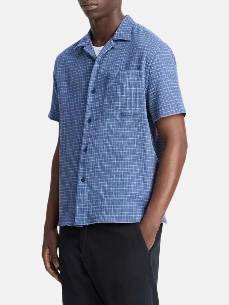 Vince Provence Plaid double-sided shirt in Italian cotton with button placket Blue Men