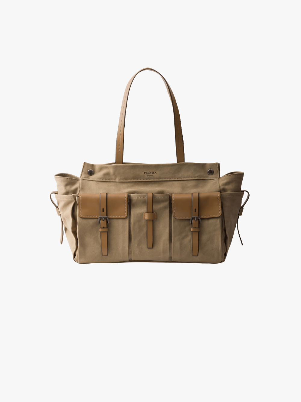 Prada Route Tote Bag Canvas und Leder Khaki Tasche Herren