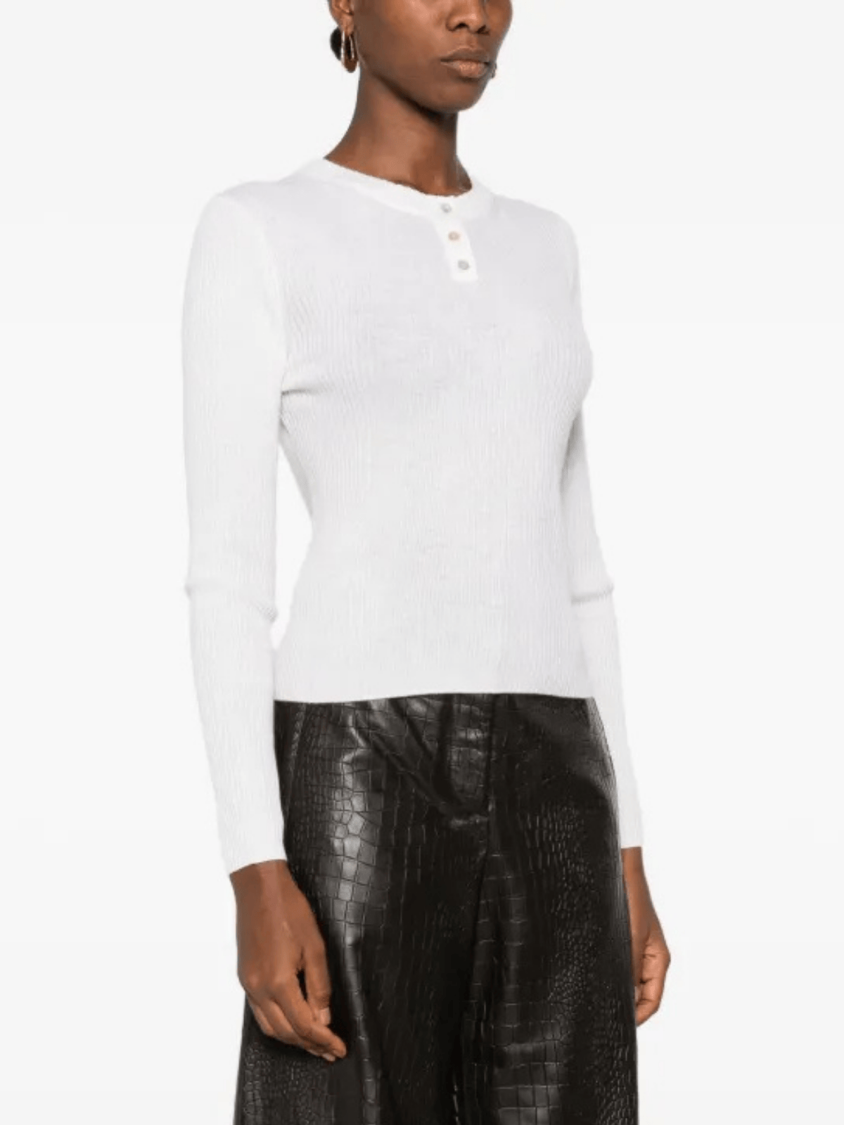 Vince Ribbed Cashmere-Silk Henley Sweater Off-White Damen