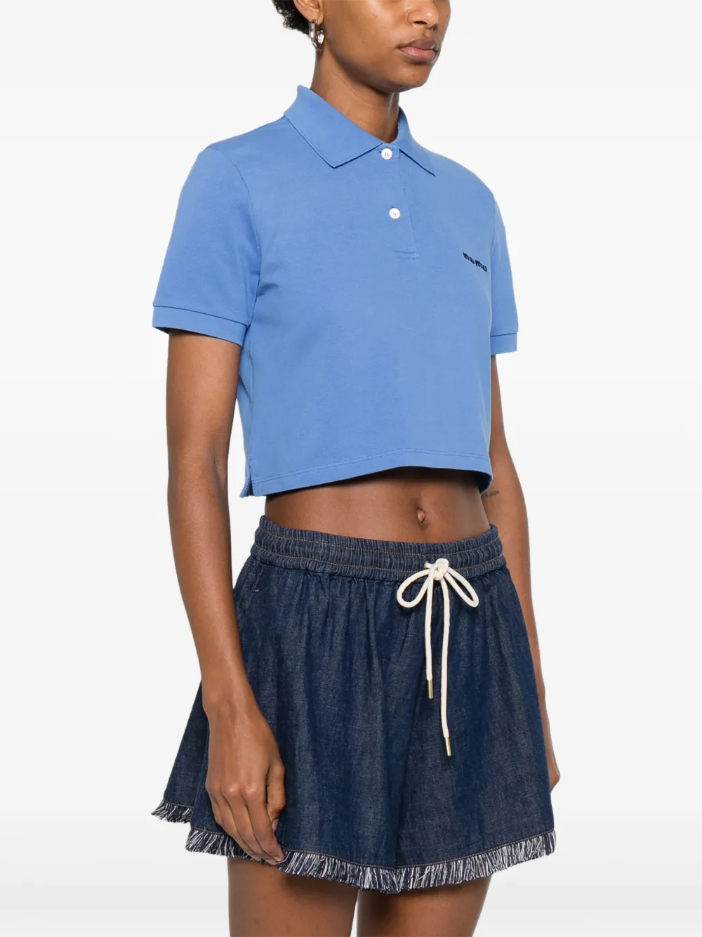 Miu Miu Cropped-Poloshirt mit Logo-Print Blau Damen