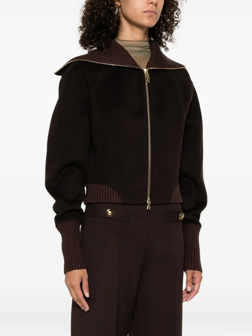 Victoria Beckham jacket with stand-up collar, chocolate brown, women's