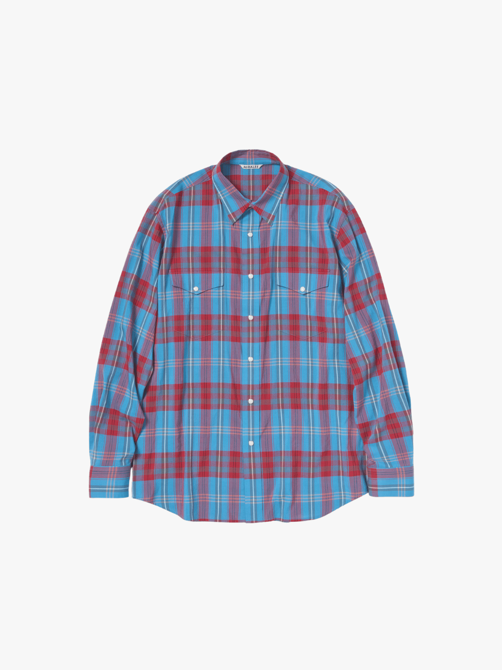 Auralee High Twist Cotton Silk Check Shirt Hellblau Herren